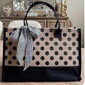 Top Design Polka Dot Jute Tote Bag